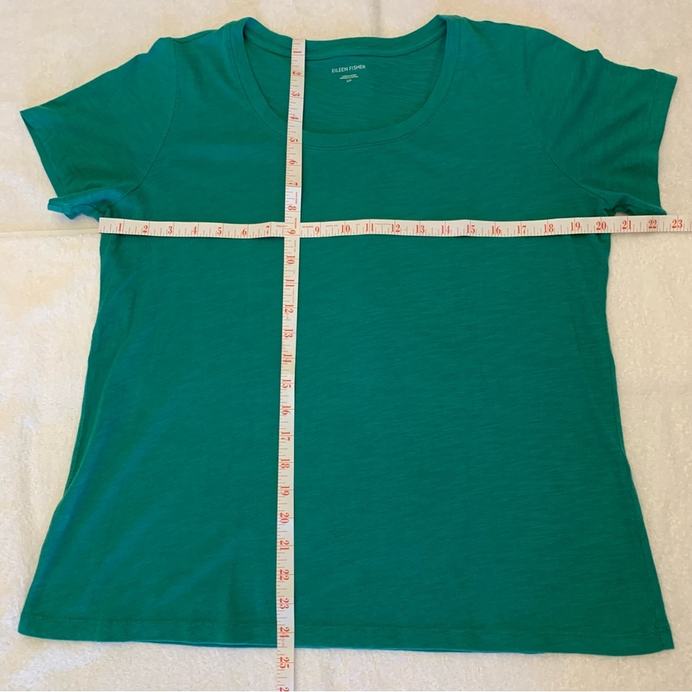 Eileen Fisher Crew Neck Fitted Short Sleeve Green Tee 100% Organic Cotton SP - Picture 2 of 5